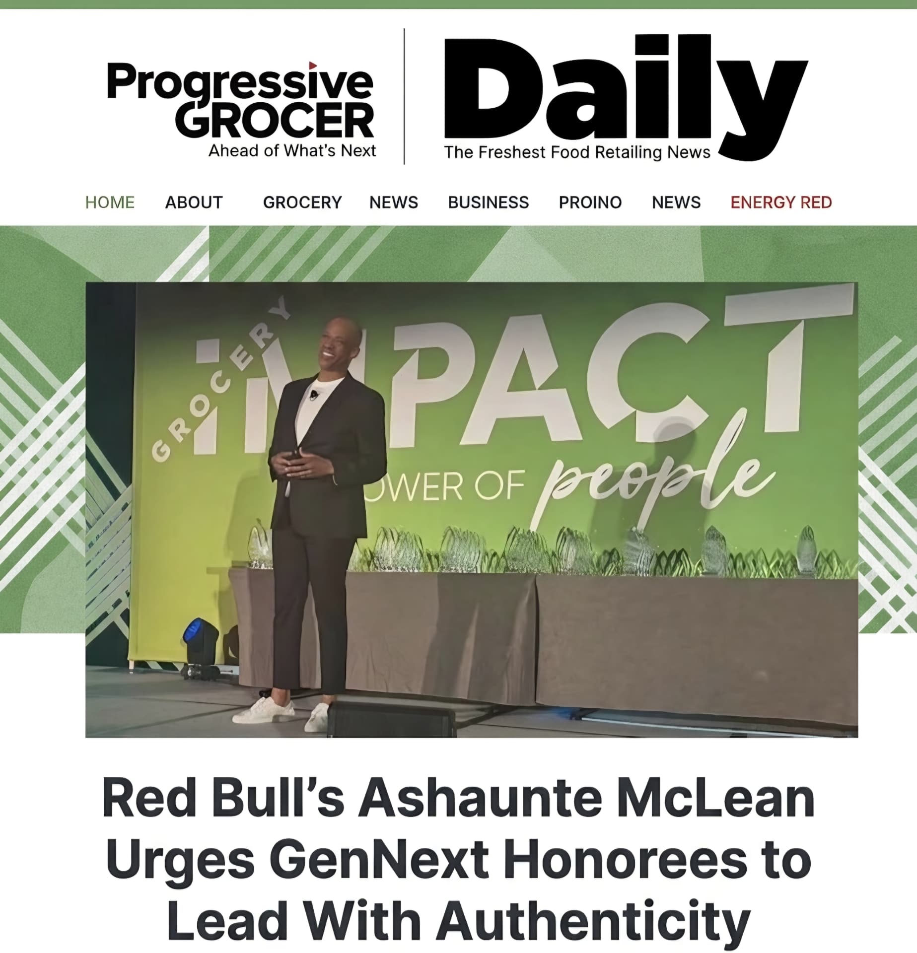Ashaunte McLean speaking on stage at the Progressive Grocer GenNext conference